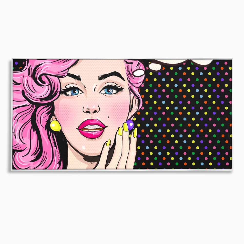 Tablou canvas cu ilustratie pop art cu femeie, in rama de aluminiu argintiu